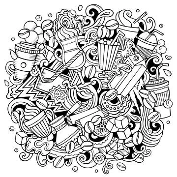 Cold Coffee doodle cartoon funny illustration イラスト素材