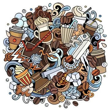 Cold Coffee doodle cartoon funny illustration イラスト素材