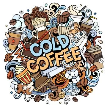 Cold Coffee doodle cartoon funny illustration 스톡 일러스트