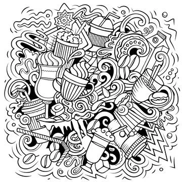 Cold Coffee doodle cartoon funny illustration 스톡 일러스트