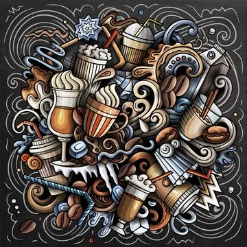 Cold Coffee doodle cartoon funny illustration Stock Illustration