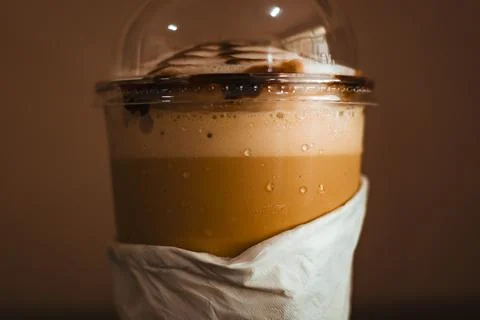 Cold coffee from the side, glass Stock Photos