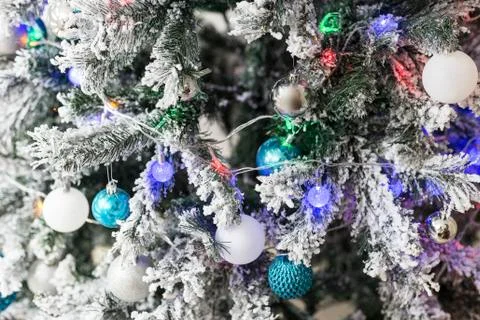 Cold colored christmas tree with lights Foto stock