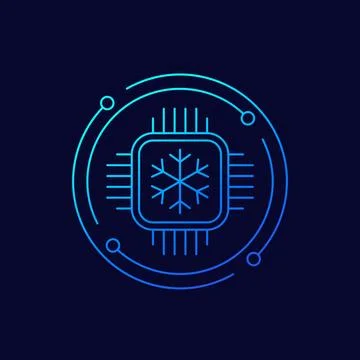 Cold cpu icon, processor cooling, linear design Stock Illustration