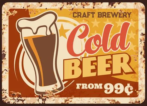 Cold craft beer rusty metal plate, brewery product Stock Illustration