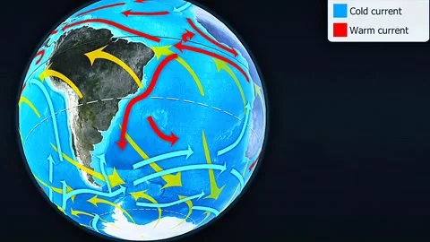 Cold current and warm ocean current map 3D Stock Footage 322521075