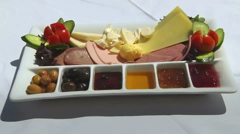 Cold Cuts And Cheese Platter Stock Footage 52382989