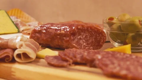 Cold Cuts Antipasto Table 4k Stock Footage 124910627