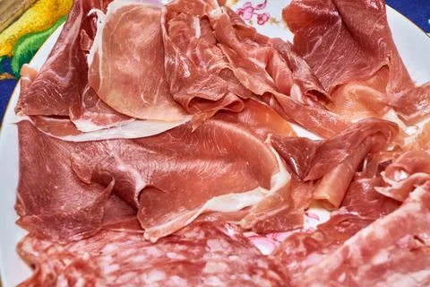 Cold cuts served on a dish Stock Photos