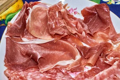 Cold cuts served on a dish Stock Photos