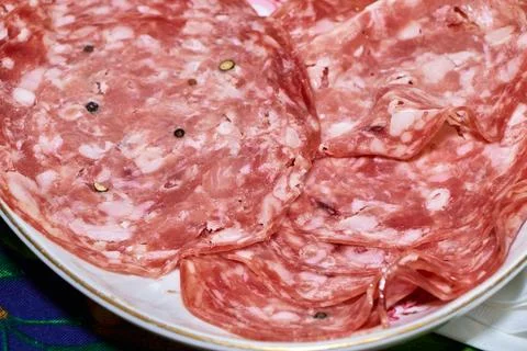 Cold cuts served on a dish Stock Photos