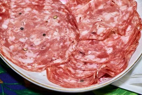 Cold cuts served on a dish Stock Photos