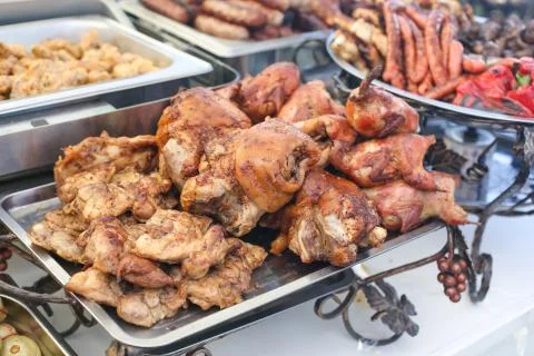 Cold cuts on a silver tray. Stock Photos