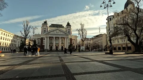 Cold Day Timelapse of Ivan Vazov National Theatre in Sofia, 2026 Stock Footage 325630206