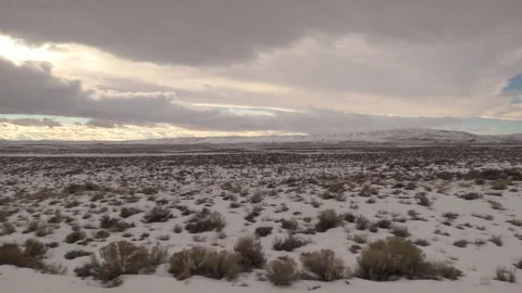Cold Desolate Sagebrush Prairie Grassland Western United States in Winter Stock Footage 133750989