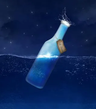 Cold drink bottle floating in the blue sea Stock Illustration