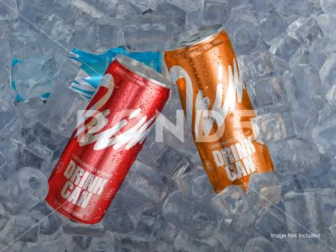 Cold Drink Can with Ice Cubes Mockup PSD Template