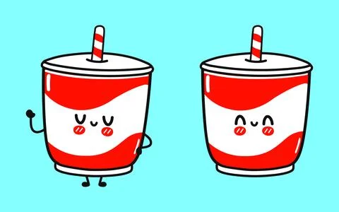 Cold drink character. Vector hand drawn cartoon kawaii character illustrati.. Stock Illustration