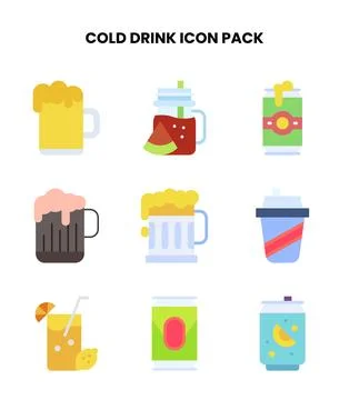 Cold Drink Flat Bundle Icons Pack Stock Illustration