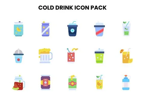 Cold Drink Flat Bundle Icons Pack Stock Illustration