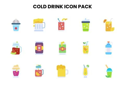 Cold Drink Flat Bundle Icons Pack Stock Illustration