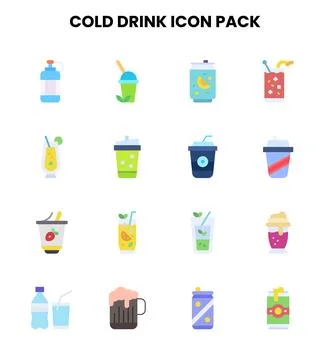 Cold Drink Flat Design Icons Pack Stock Illustration