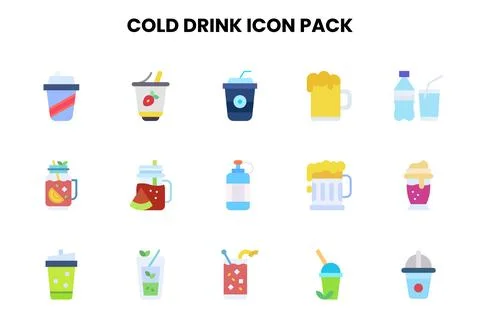Cold Drink Flat Set Icons Pack Stock Illustration