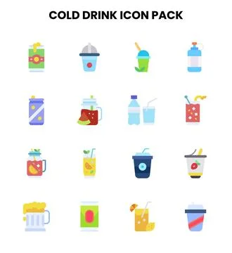 Cold Drink Flat UI Icons Pack Stock Illustration
