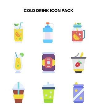 Cold Drink Flat Vector Icons Pack 스톡 일러스트