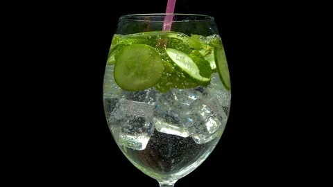 Cold drink with fresh mint, cucumber and ice. Video stock 109797434