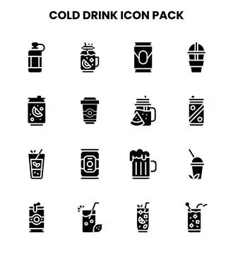 Cold Drink Glyph Bundle Icons Pack Stock Illustration