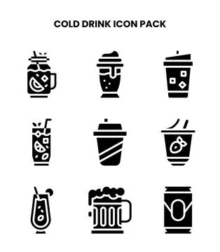 Cold Drink Glyph Icons Pack Stock Illustration