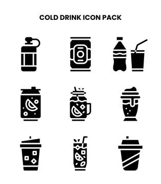 Cold Drink Glyph Scalable Icons Pack Stock Illustration