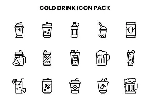 Cold Drink Line Bundle Icons Pack Stock Illustration