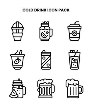 Cold Drink Line Bundle Icons Pack Stock Illustration