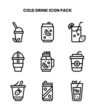 Cold Drink Line Design Icons Pack 스톡 일러스트
