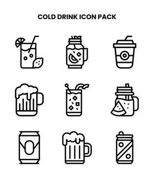Cold Drink Line Graphics Icons Pack Illustrazione stock