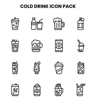 Cold Drink Line Icons Pack Stock Illustration