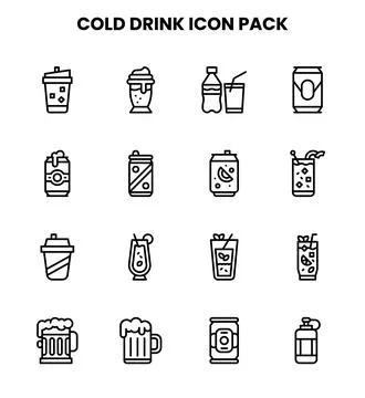 Cold Drink Line Icons Pack Stock Illustration