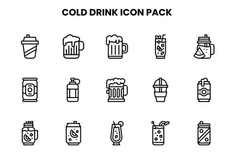 Cold Drink Line Set Icons Pack Stock Illustration