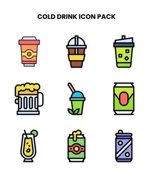 Cold Drink Lineal Color Graphics Icons Pack Illustrazione stock