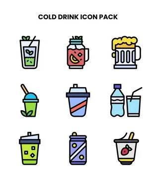 Cold Drink Lineal Color Graphics Icons Pack Stock Illustration