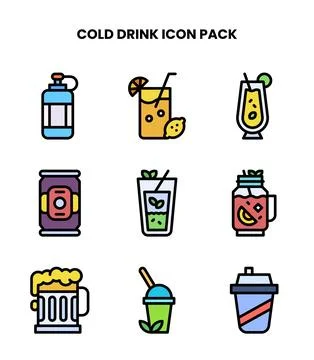 Cold Drink Lineal Color Vector Icons Pack Stock Illustration