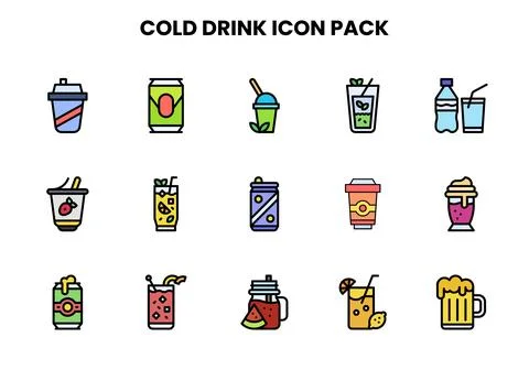 Cold Drink Lineal Color Vector Icons Pack Stock Illustration