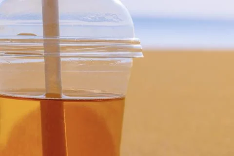 Cold drink in plastic cup Foto stock