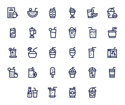Cold Drink Professional Vector Set with 28 Bold Line Pixel Aligned Retina R.. Stock Illustration