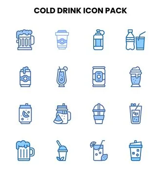 Cold Drink Two Colour Bundle Icons Pack Stock Illustration