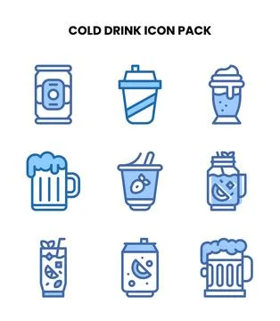 Cold Drink Two Colour Collection Icons Pack Stock Illustration