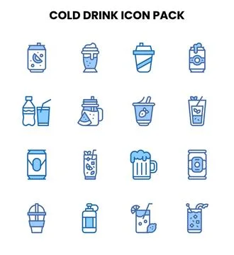 Cold Drink Two Colour Set Icons Pack Stock Illustration