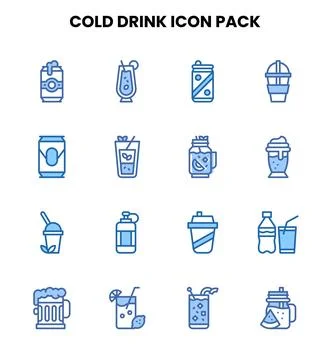 Cold Drink Two Colour UI Icons Pack Stock Illustration